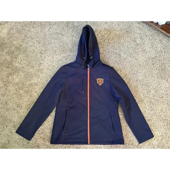 NFL Team Apparel Women Medium Soft Shell Navy Blue BEARS Sports Hoodie Jacket - Picture 2 of 13